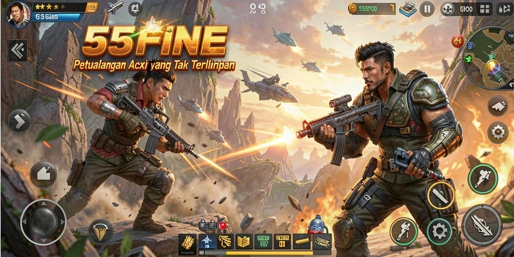 Screenshot menunjukkan momen aksi mendebarkan dalam game 55FIVE.
