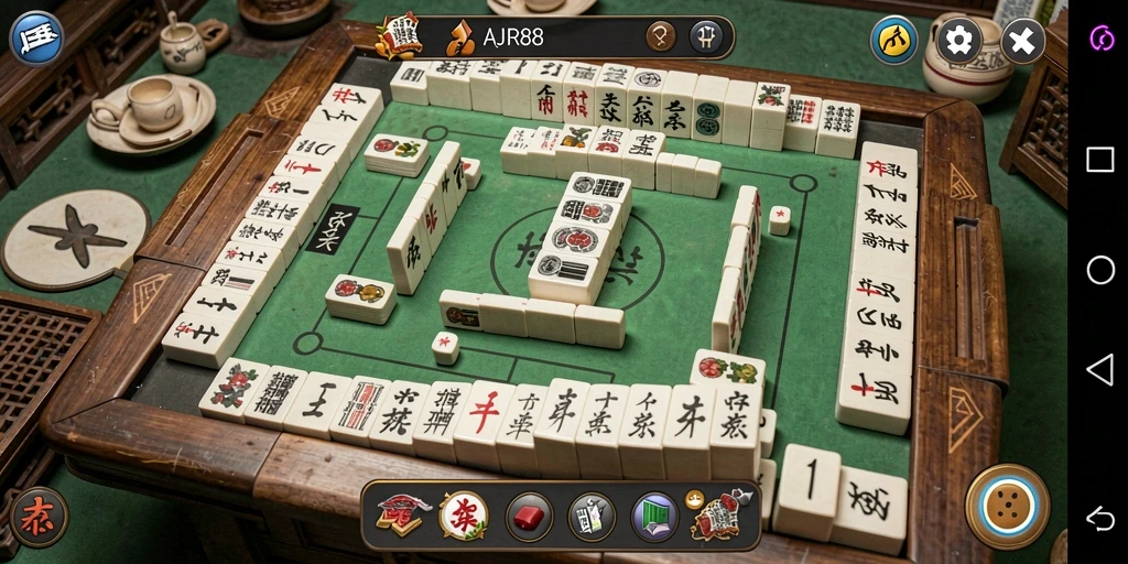 Screenshot gameplay AJR88 menampilkan keindahan ubin Mahjong.