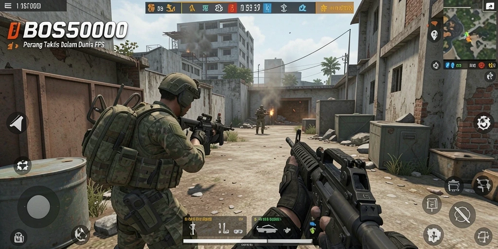 Screenshot gameplay spektakuler dari BOS5000 saat pertempuran.