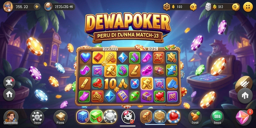 Screenshot permainan DEWAPOKER menampilkan aksi seru Match-3.