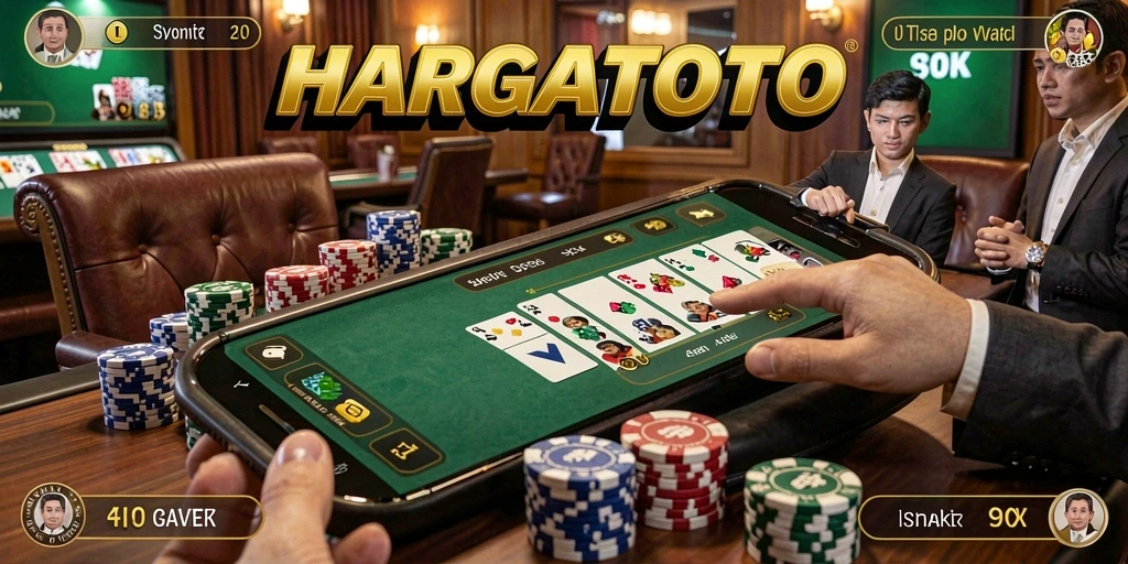 Tampilan dinamis gameplay Poker HARGATOTO yang seru dan mendebarkan.