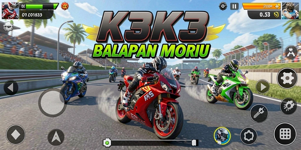 Tampilan gameplay K3K3 yang seru dan menegangkan di lintasan balapan.