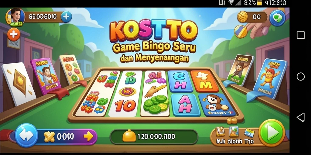 Screenshot utama KOSTOTO menampilkan gameplay seru Bingo dengan antarmuka yang menarik.
