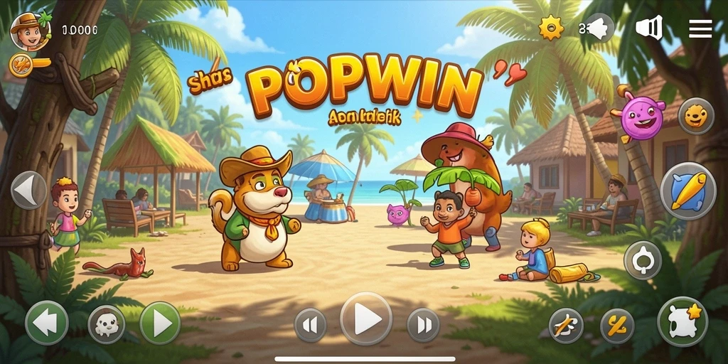Screenshot gameplay <strong>POPWIN</strong> dengan karakter dan level yang menghibur.