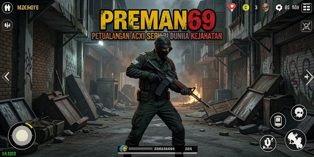 Tampilan mendebarkan dari gameplay aksi dalam PREMAN69.
