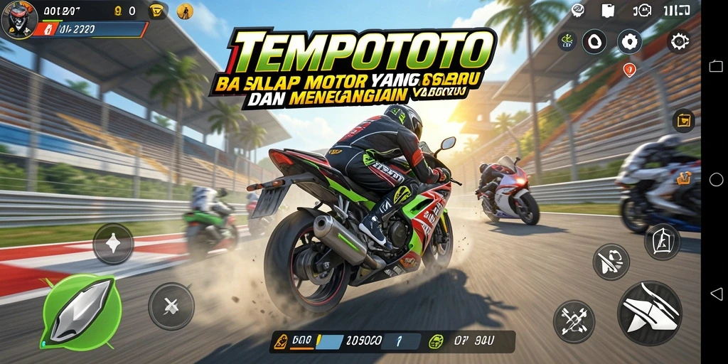 Screenshot gameplay TEMPOTOTO menampilkan aksi balap motor yang seru.