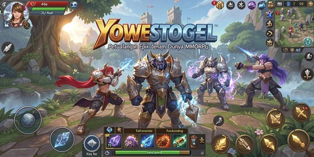 Tangkapan layar YOWESTOGEL menampilkan pertarungan epik dalam dunia MMORPG penuh warna.